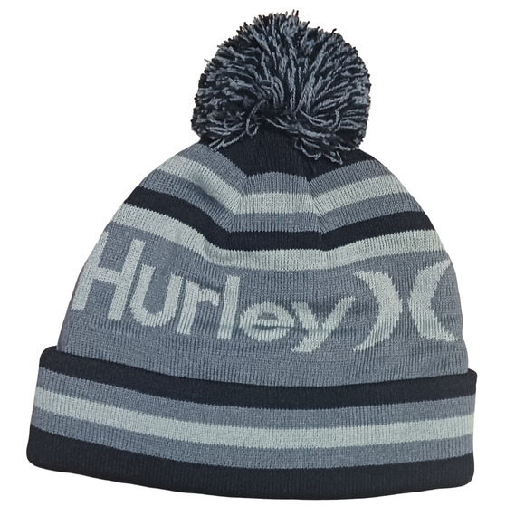Hurley Ragland Black Gray Pom Beanie Knit Winter Hat Cuffed Acrylic One Size New - Picture 7 of 14